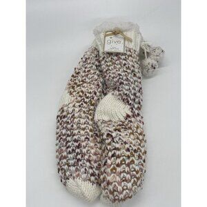 Women's Sweater Knit Faux Shearling Lined Slippers Socks with Poms & Grippers